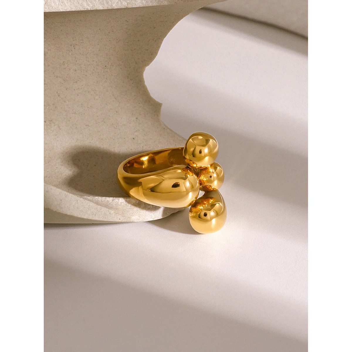 Kika Unique 18K Gold Color Irregular Stainless Steel Open Ring