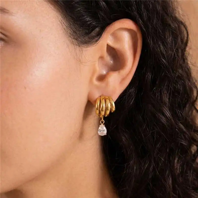 KIKA Delicate Zircon C Shape Stud Earrings PVD 18K Gold Plated Stainless Steel 316L