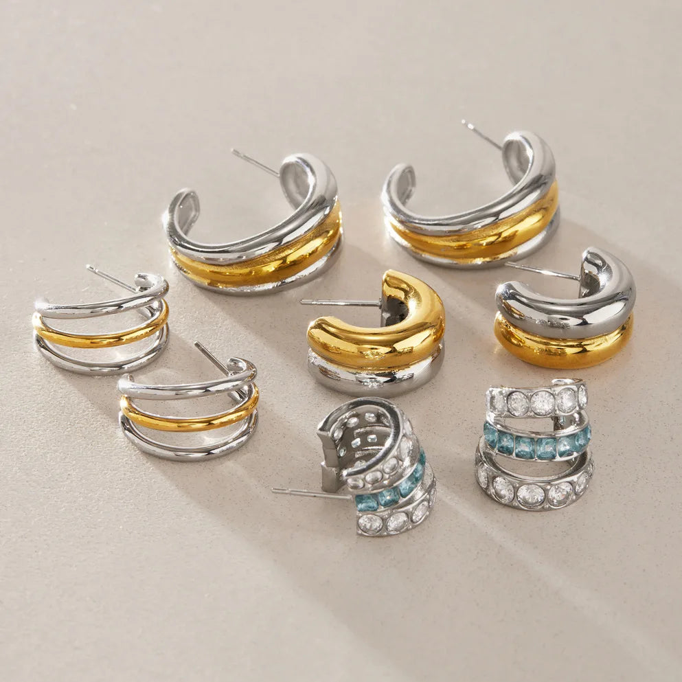 KIKA Delicate Zircon C Shape Stud Earrings PVD 18K Gold Plated Stainless Steel 316L