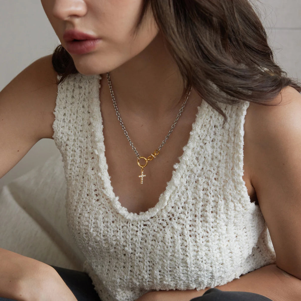 KIKA Detachable Heart Cross Pendant Necklace For Women Minimalist 18K Gold PVD Plated Stainless Steel Necklace Fashion Jewelry