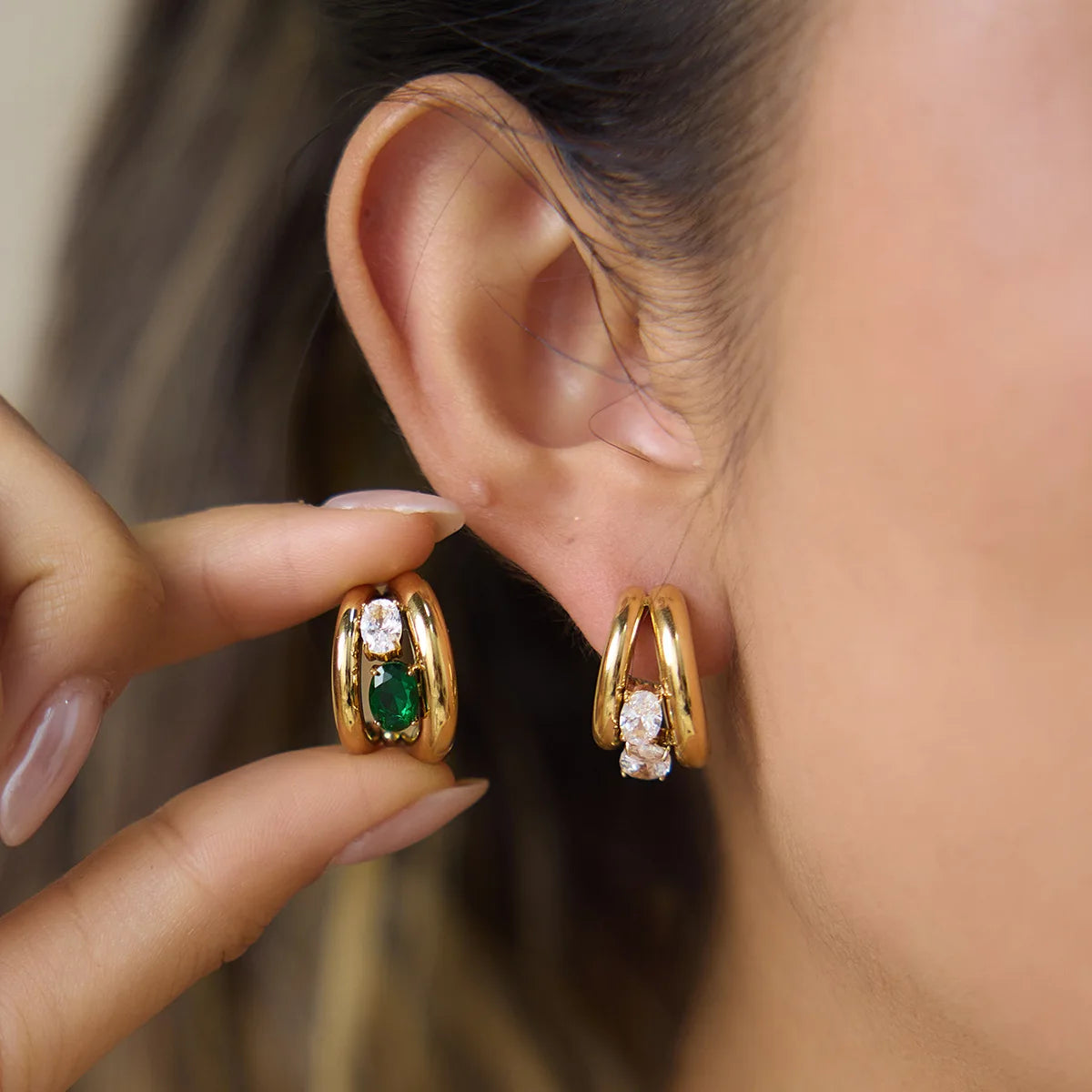KIKA Delicate Zircon C Shape Stud Earrings PVD 18K Gold Plated Stainless Steel 316L