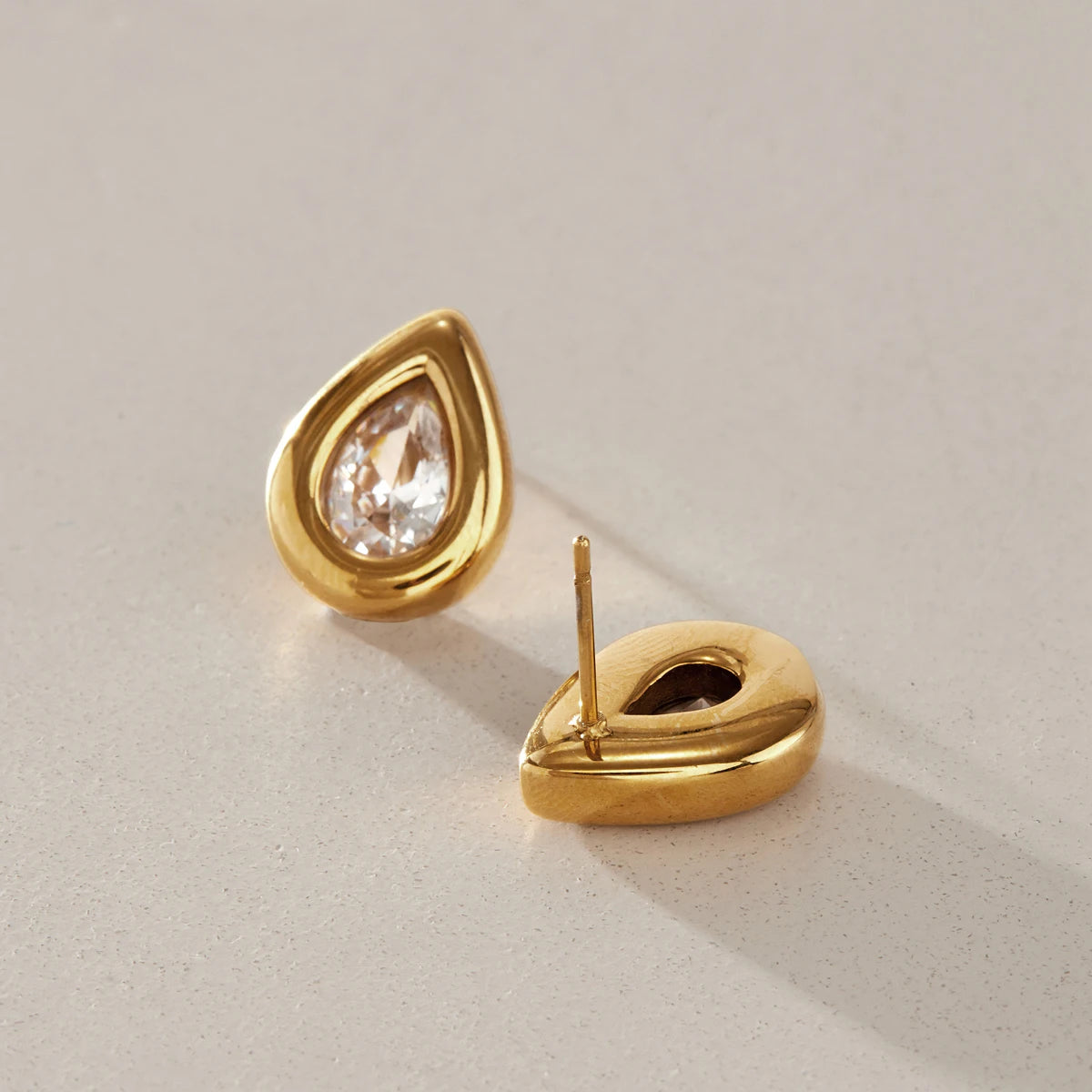 KIKA Classic Water Drop Zircon Stud Earrings 18K Gold PVD Plated Stainless Steel 316L