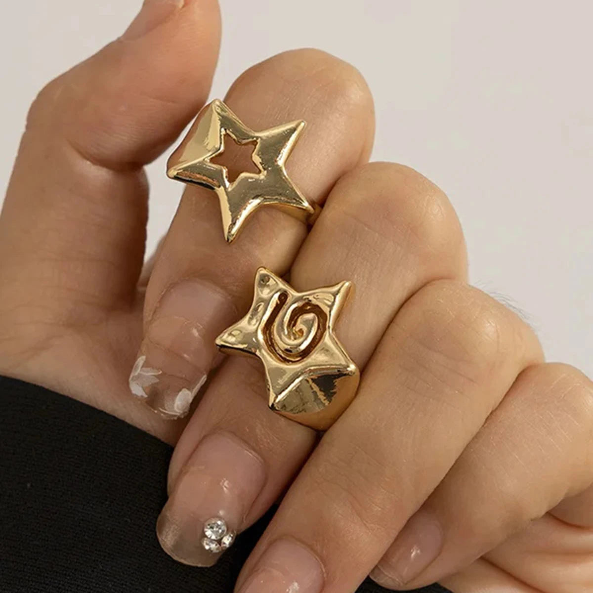 Kika Minimalist Smooth Five pointed Star Hollow Ring 18K Gold Color Plated Stainless Steel Star Ring