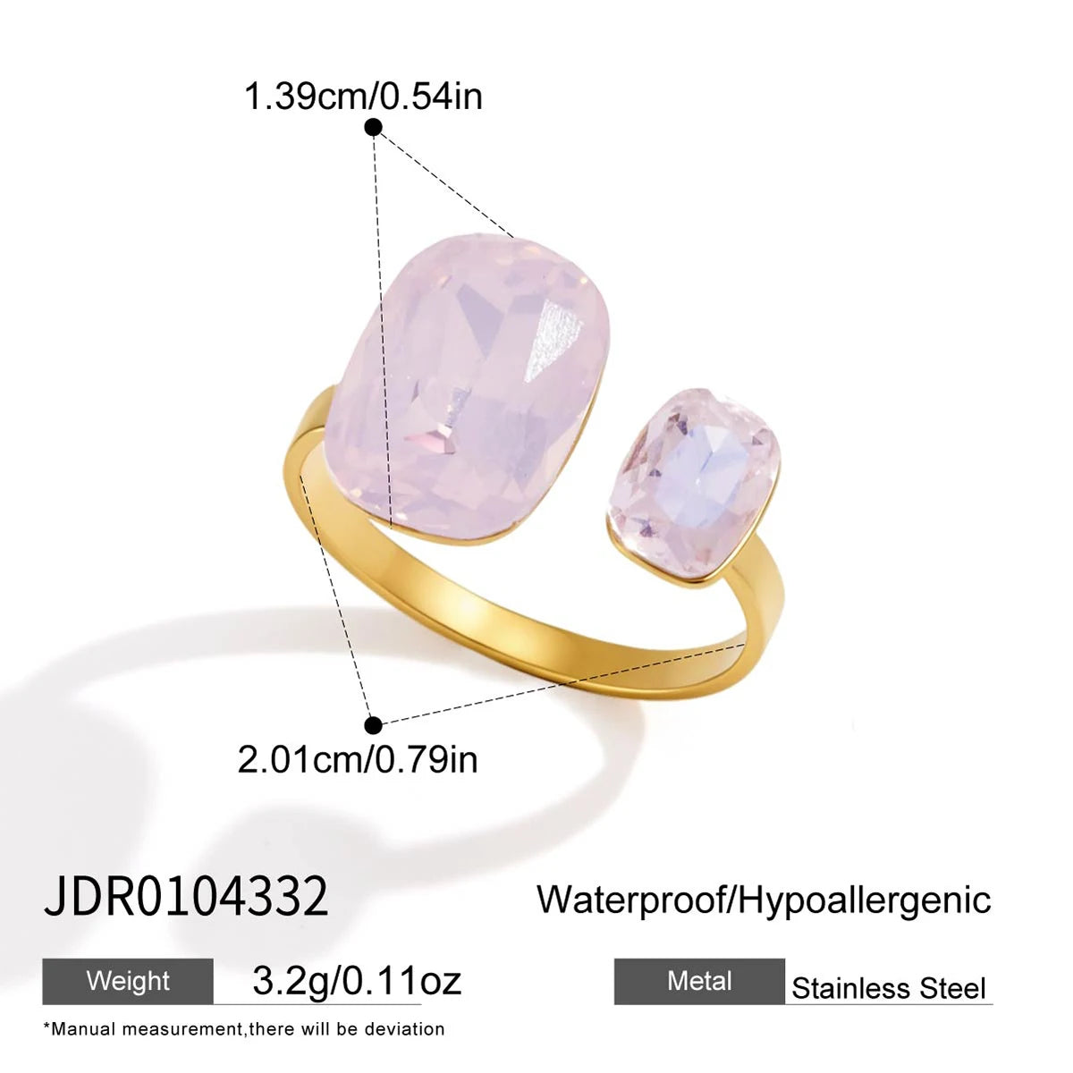 KIKA Elegant Geometric Glass Crystal Open Rings 18K Gold PVD Plated Stainless Steel316L