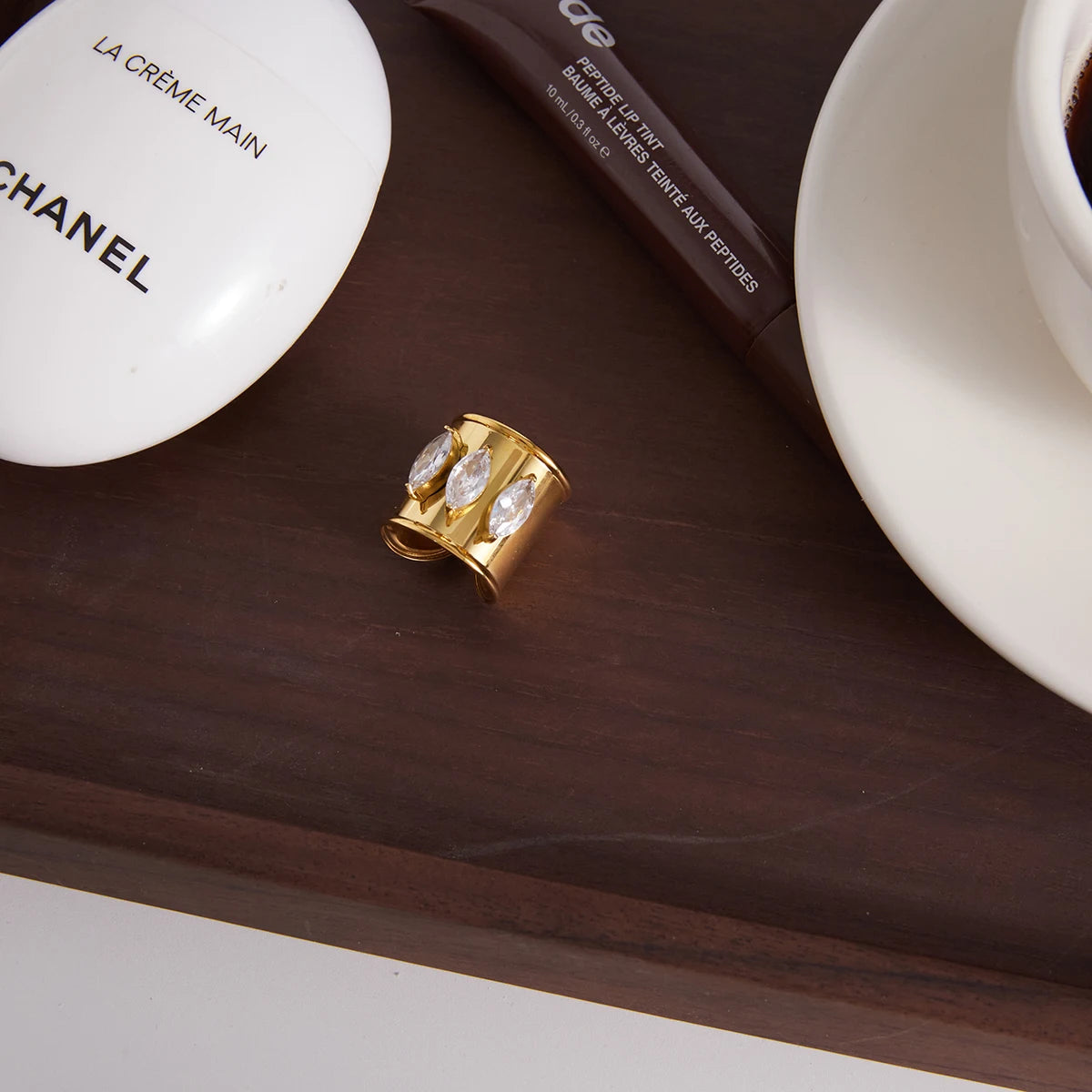 Kika Geometric White Marquise Zircon Open Ring