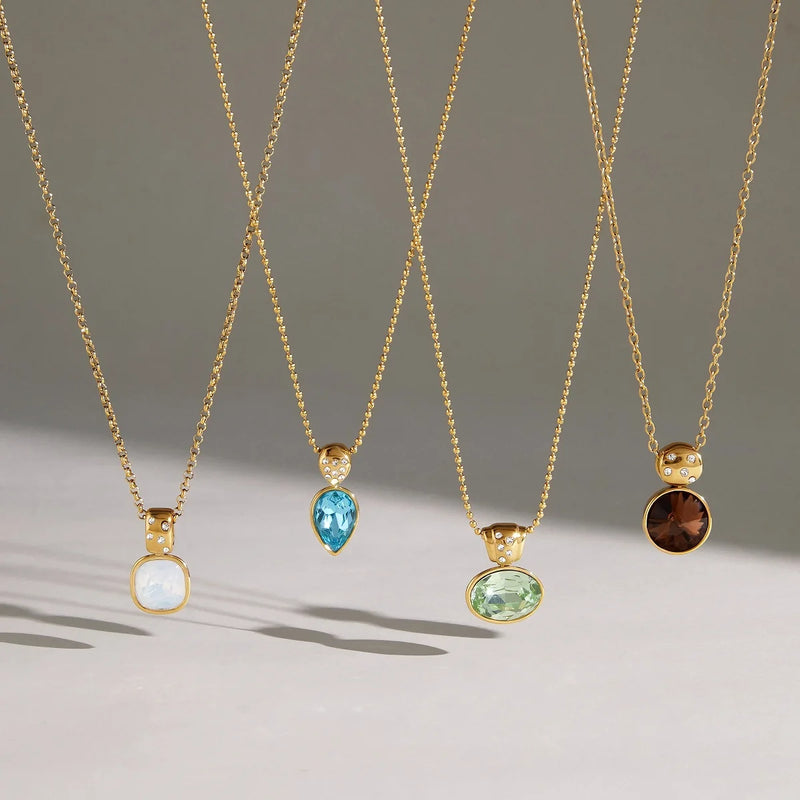 KIKA Elegant Multicolor Geometric Crystal Pendant Necklace PVD 18K Gold Plated Stainless Steel 316L