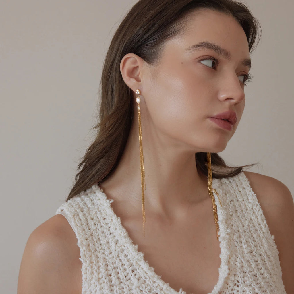 KIKA Geometric Zircon Drop Earrings  Minimalist 18K Gold Plated Stainless Steel 316L