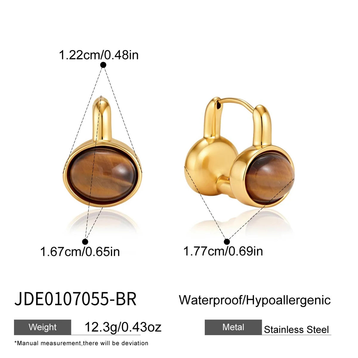 KIKA Vintage Tiger Eye Resin Clip Earrings PVD 18K Gold Plated Stainless Steel 316L
