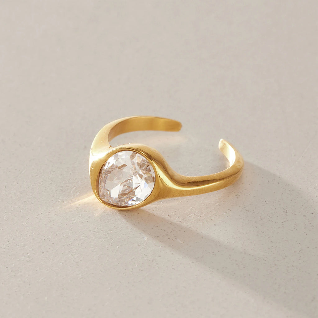 KIKA Classic Water Drop Zircon Open Pinky PVD 18K Gold Plated Stainless Steel 316L