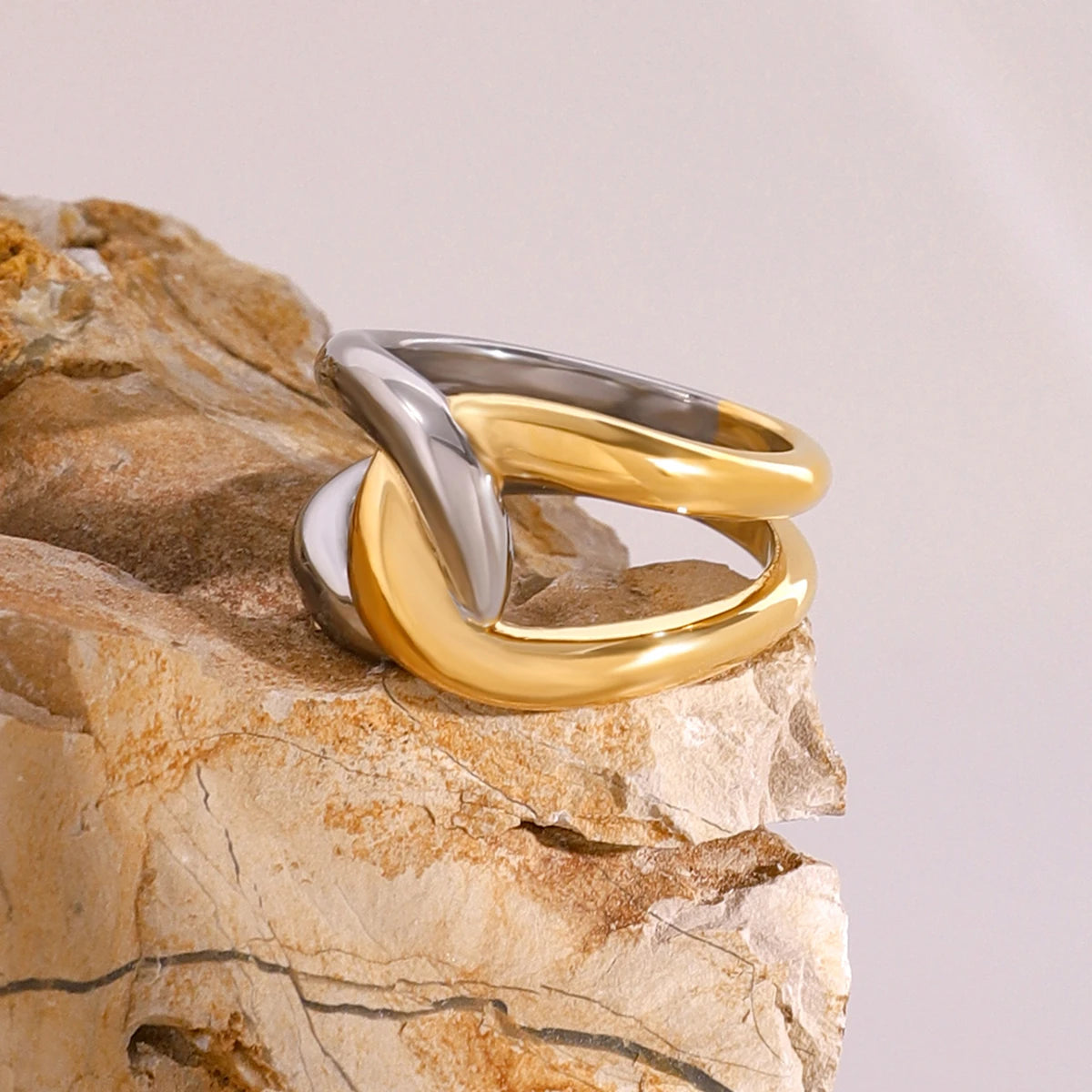 Kika Minimalist Stainless Steel Twisted Geometric Abstract Fashion Ring