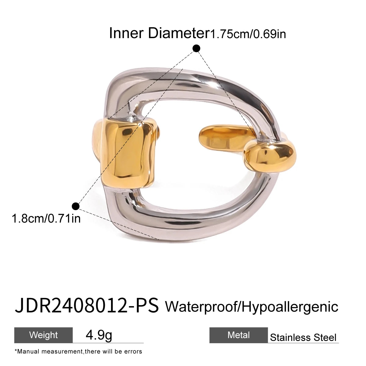 kika 316l Stainless Steel Non-Tarnish Two Toned Ring