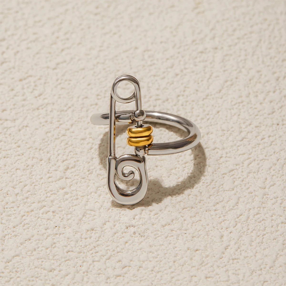 Kika Personalized Designer 18K Gold Color Plated Stainless Steel Two-Color Paper Clip Ring