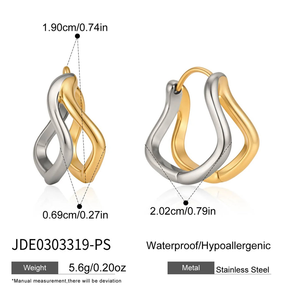 Kika Double Layer Wave Shape Clip Earrings 18K Gold PVD Plated Stainless Steel 316L