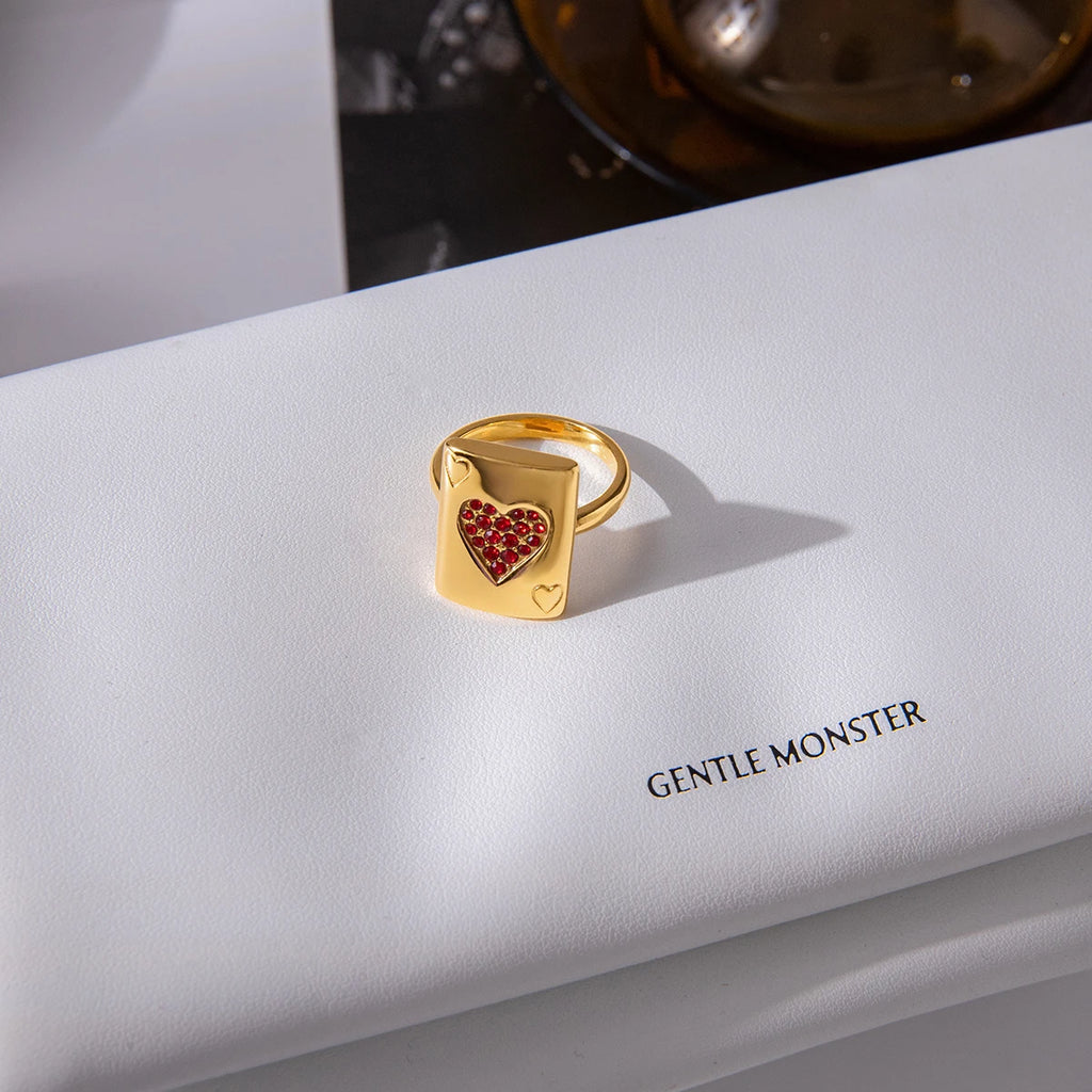 Heart Shaped Red Zircon Poker Ring