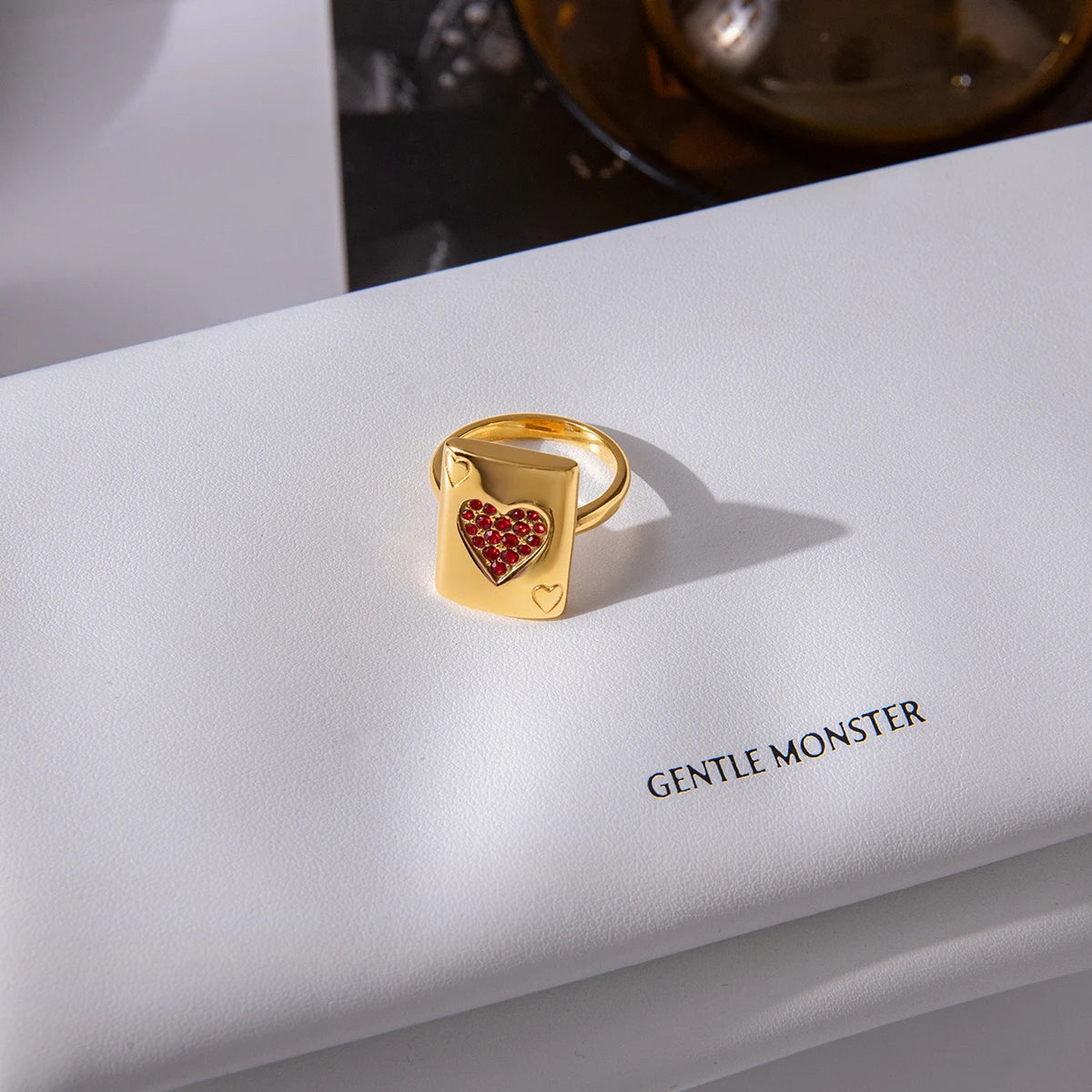 Heart Shaped Red Zircon Poker Ring