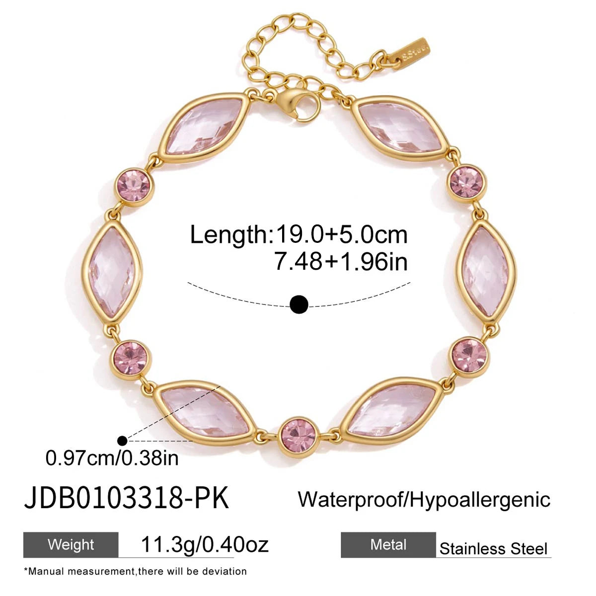 KIKA Elegant Geometric Zircon Glass Bracelet PVD Plated Stainless Steel 316L