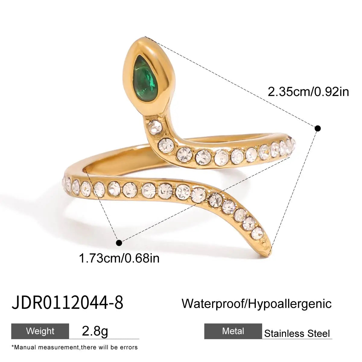 Kika Fashion Retro 18K Gold Color Plated Stainless Steel Spirit Snake Series Ring
