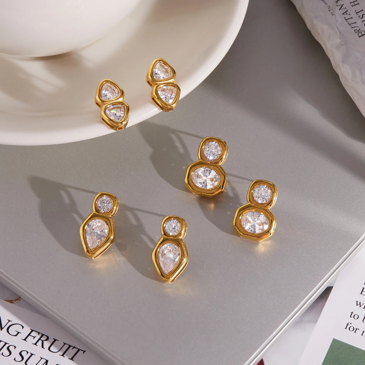 KIKA Luxury Geometric Zircon Stud Earrings PVD Plated Stainless Steel316L