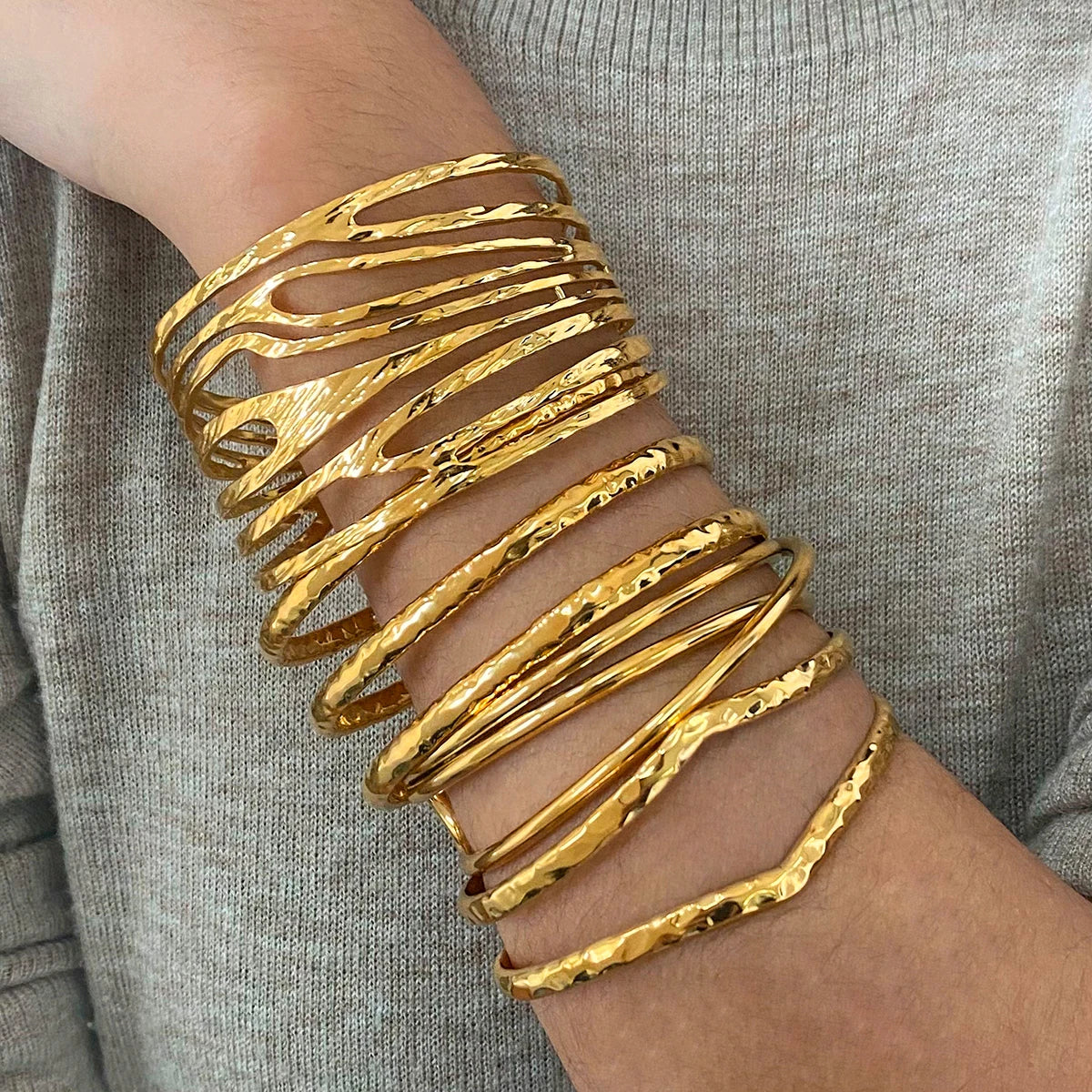 Hammered Stacking Bracelets Line Bangles