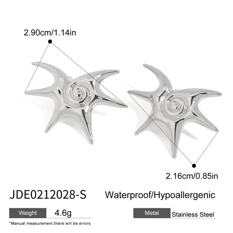 Kika Beach Stainless Steel Starfish Vortex Spiral Ear Studs Star Thread Earrings
