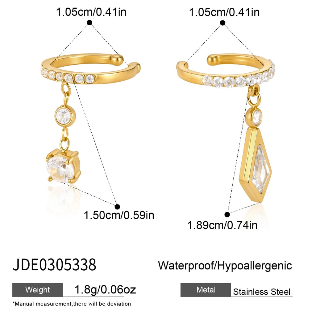 Kika Asymmetric Zircon Pendant Non-piercing Ear Clips 18K Gold PVD Plated Stainless Steel 316L