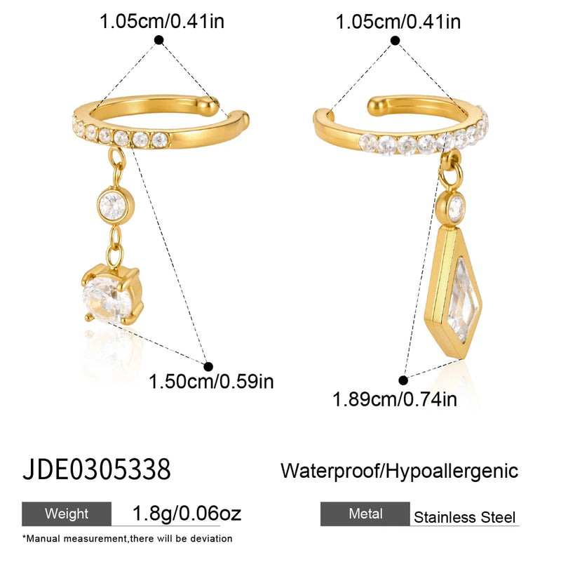 Kika Asymmetric Zircon Pendant Non-piercing Ear Clips 18K Gold PVD Plated Stainless Steel 316L