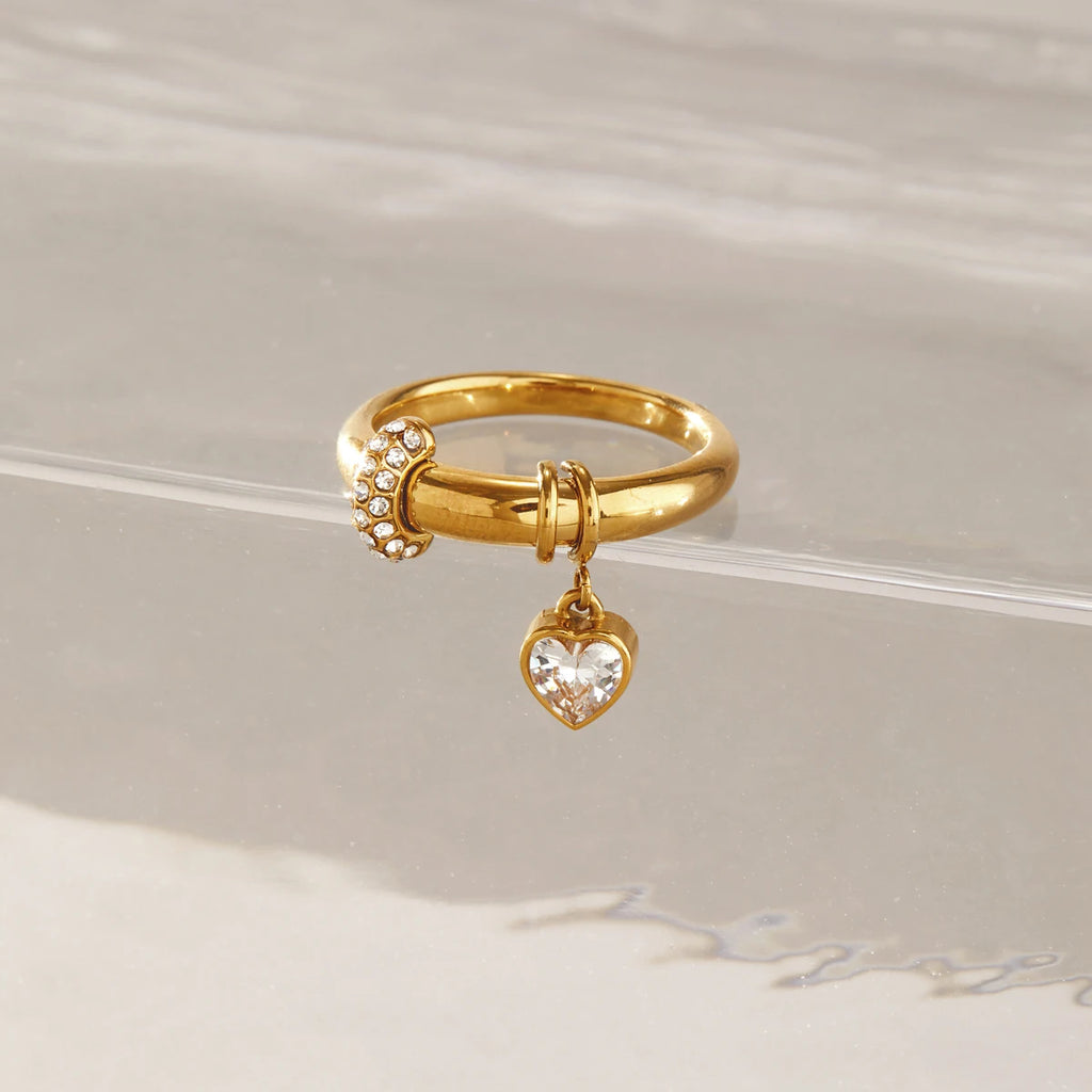 KIKA Zircon Heart Water Drop Little Charm Rings For Women Minimalist 18K Gold PVD Plated Stainless Steel Rings Fashion Jewelry