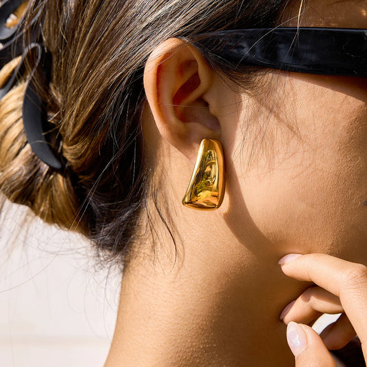 Classic Gold Color Geometric Trapezoidal Glossy Earring