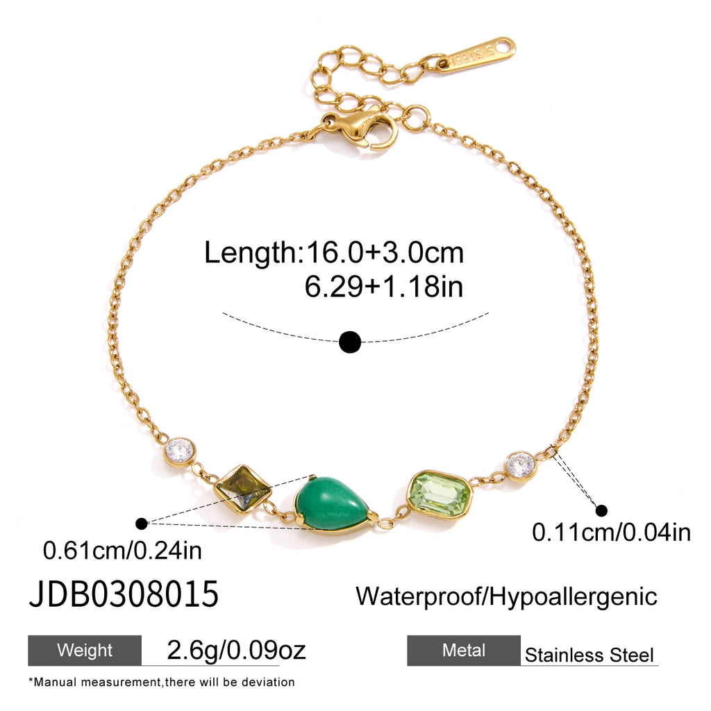 KIKA Elegant Natural Stone Zircon Crystal Bracelet For Women 18K Gold PVD Plated Stainless Steel Bracelet Fashion Jewelry Gift