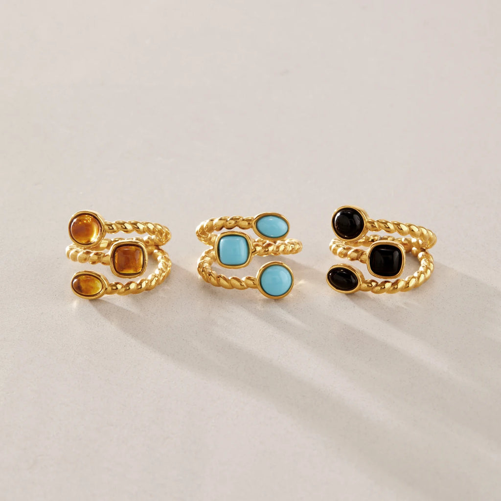 KIKA Vintage Resin Rings For Women Multilayer 18K Gold PVD Plated Stainless Steel 316L Twisted Open Rings Fashion Jewelry Gift
