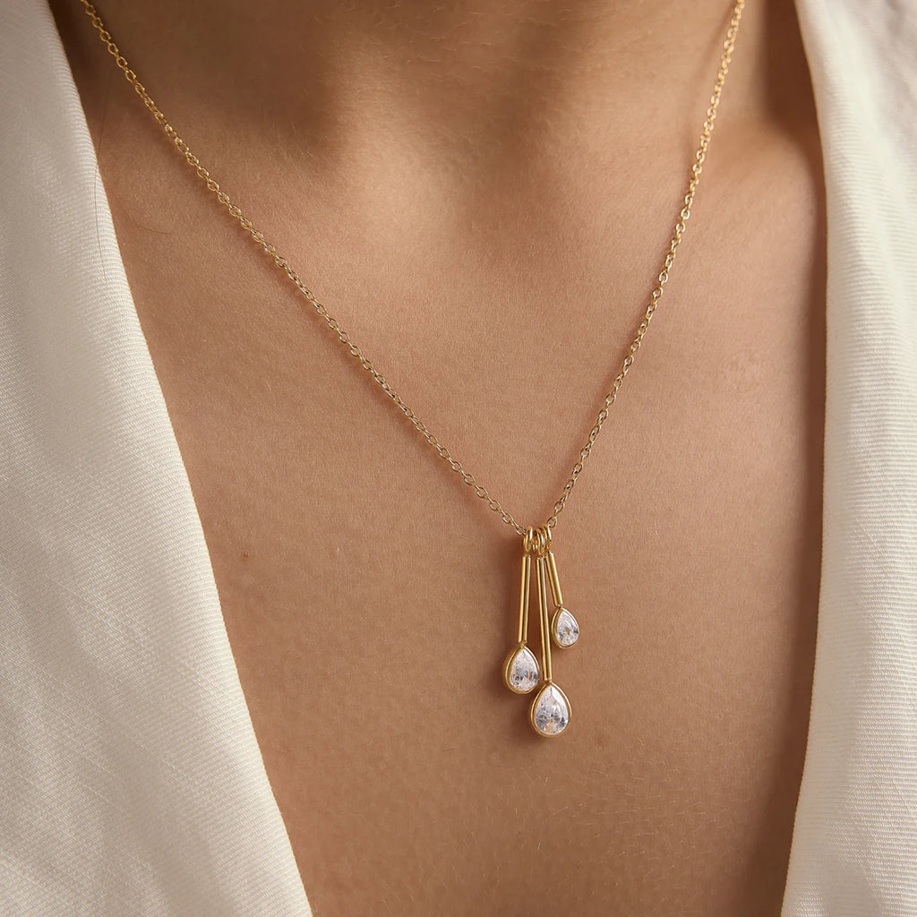KIKA Water Drop Zircon Pendant Necklace PVD Plated Stainless Steel 316L