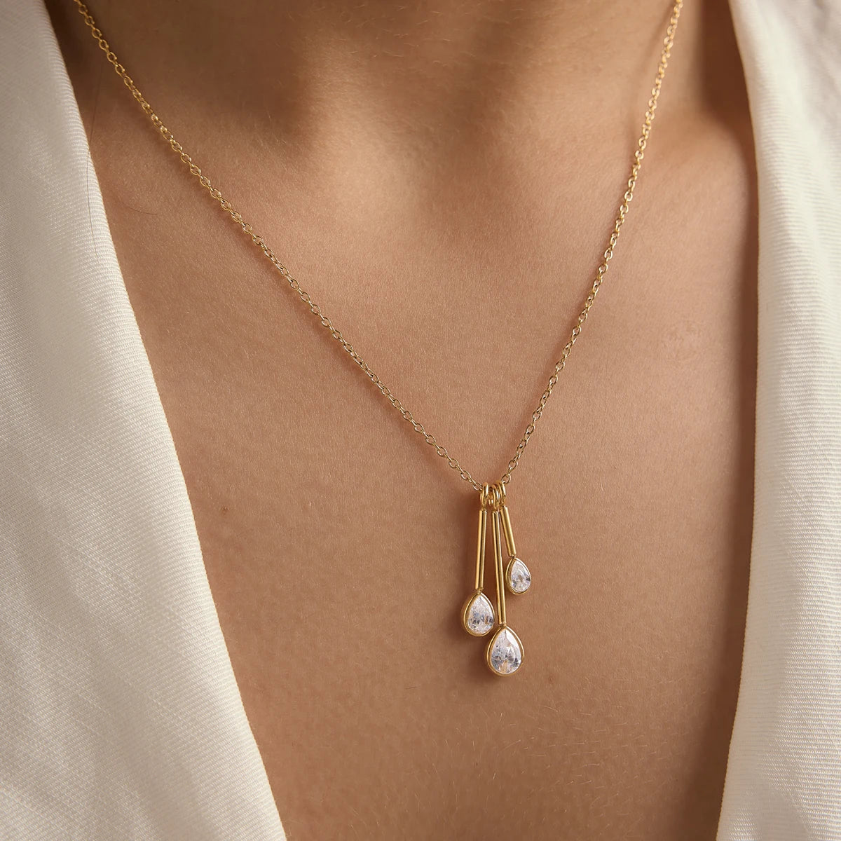 KIKA Water Drop Zircon Pendant Necklace PVD Plated Stainless Steel 316L