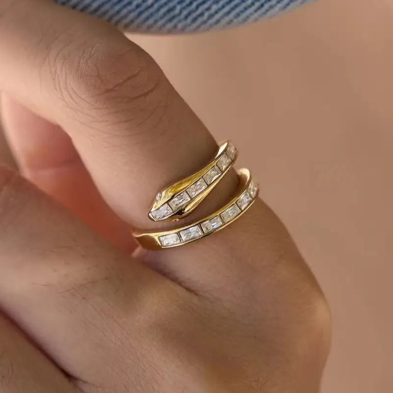 Kika Classic Full Crystal Snake Shape Open Rings