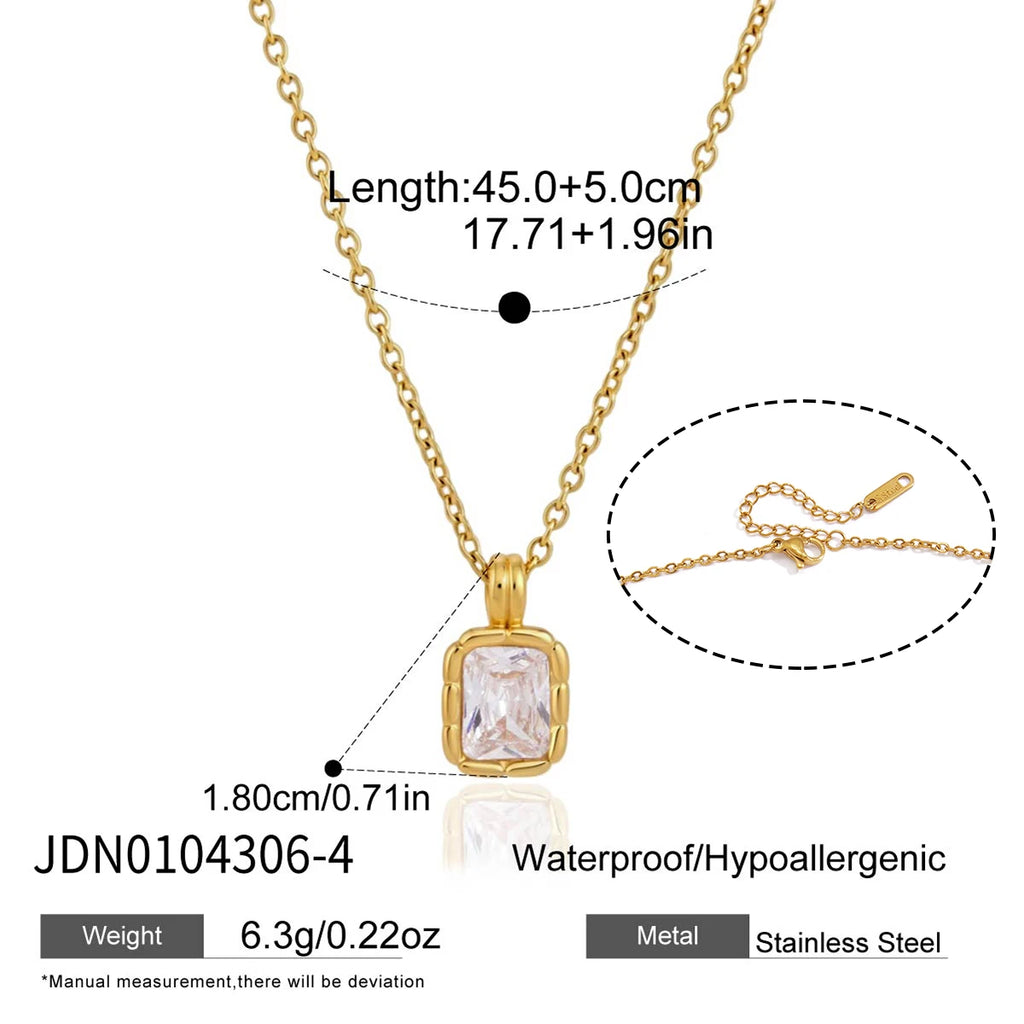 Kika Geometric Zircon Pendant Necklace For Women Minimalist 18K Gold PVD Plated Stainless Steel 316L