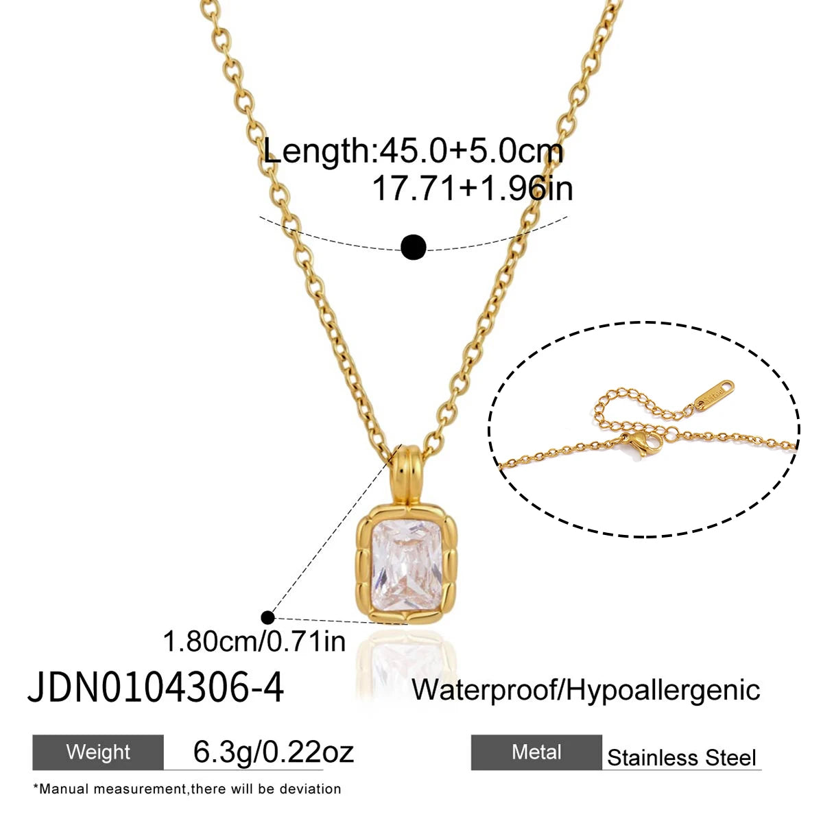 Kika Geometric Zircon Pendant Necklace For Women Minimalist 18K Gold PVD Plated Stainless Steel 316L