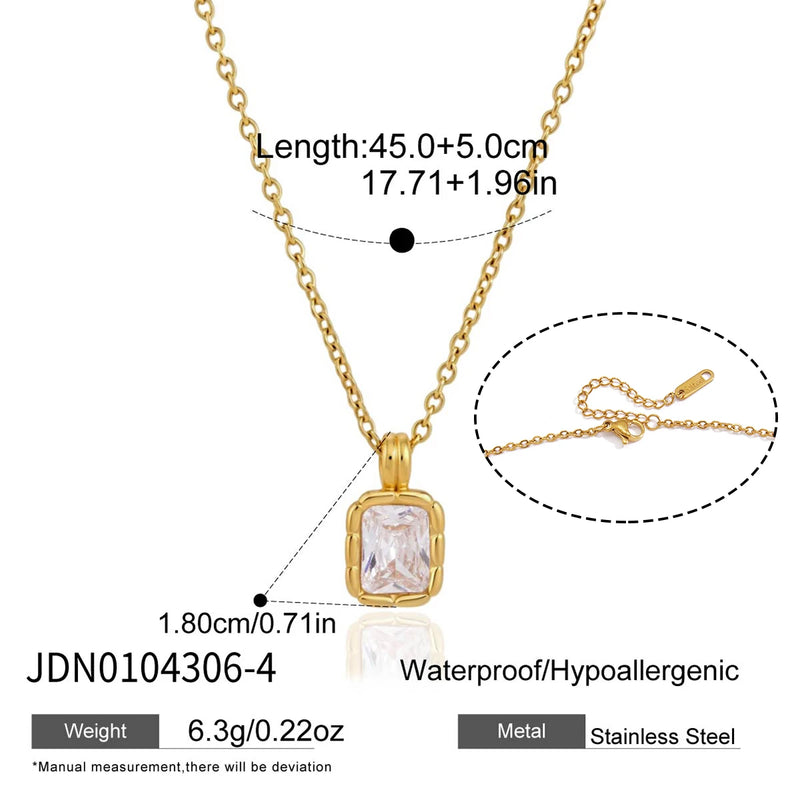 Kika Geometric Zircon Pendant Necklace For Women Minimalist 18K Gold PVD Plated Stainless Steel 316L