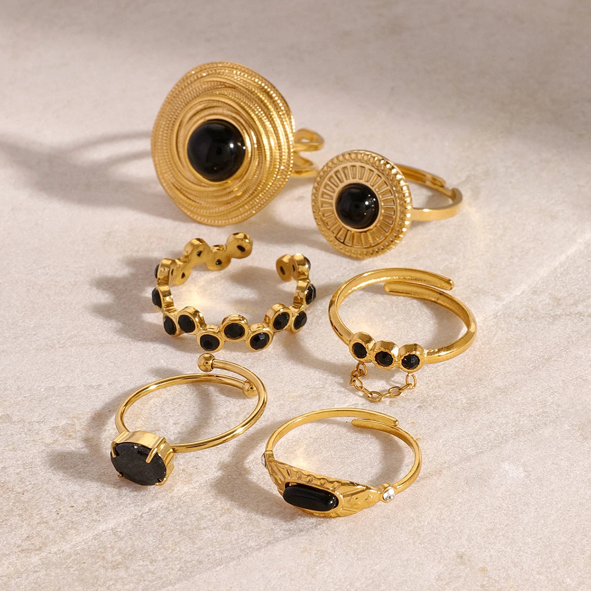 Kika Minimalist Personalized Black Gold Color Stone Ring