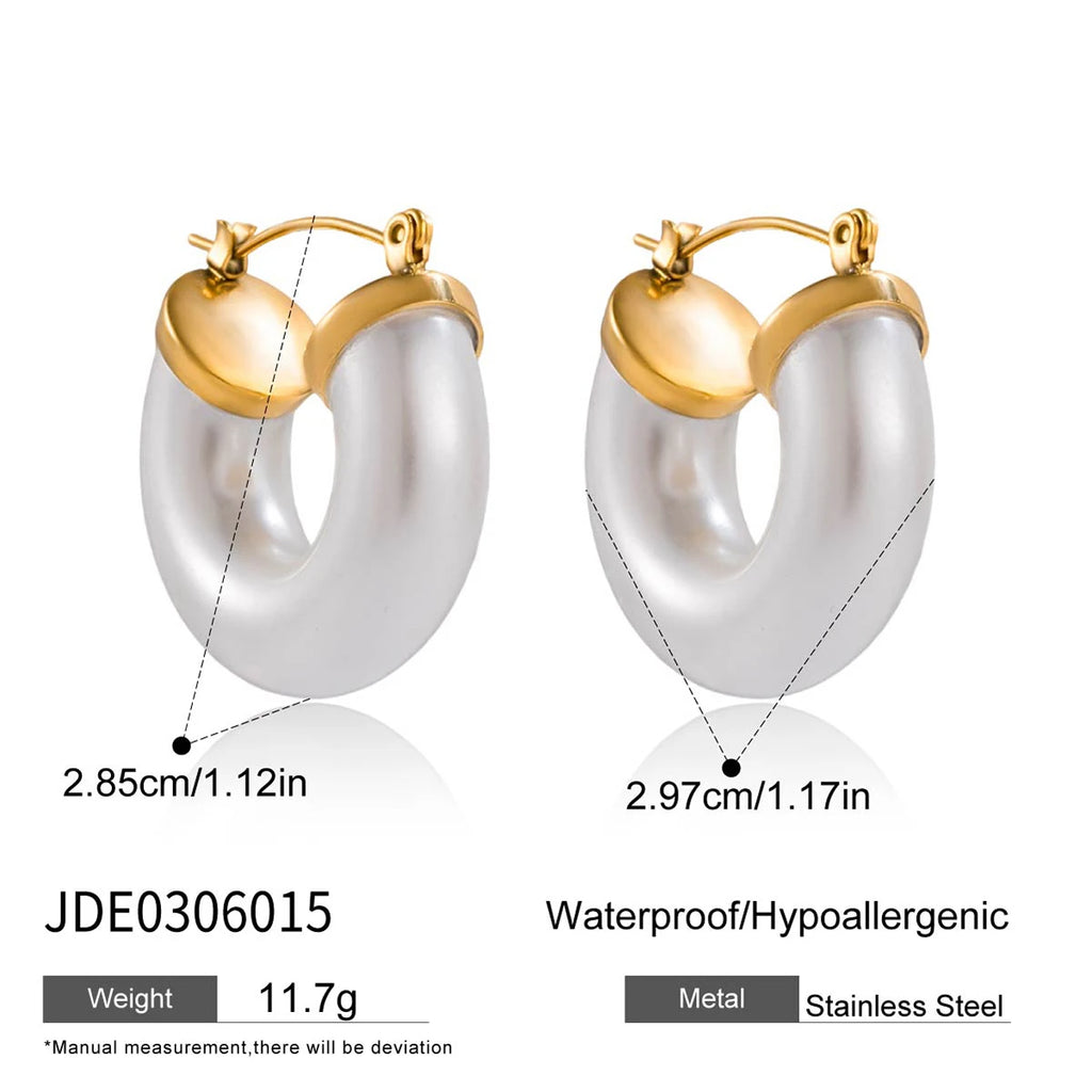 White Resin Pearl Smooth Earring Hypoallergenic Waterproof Stainless Steel