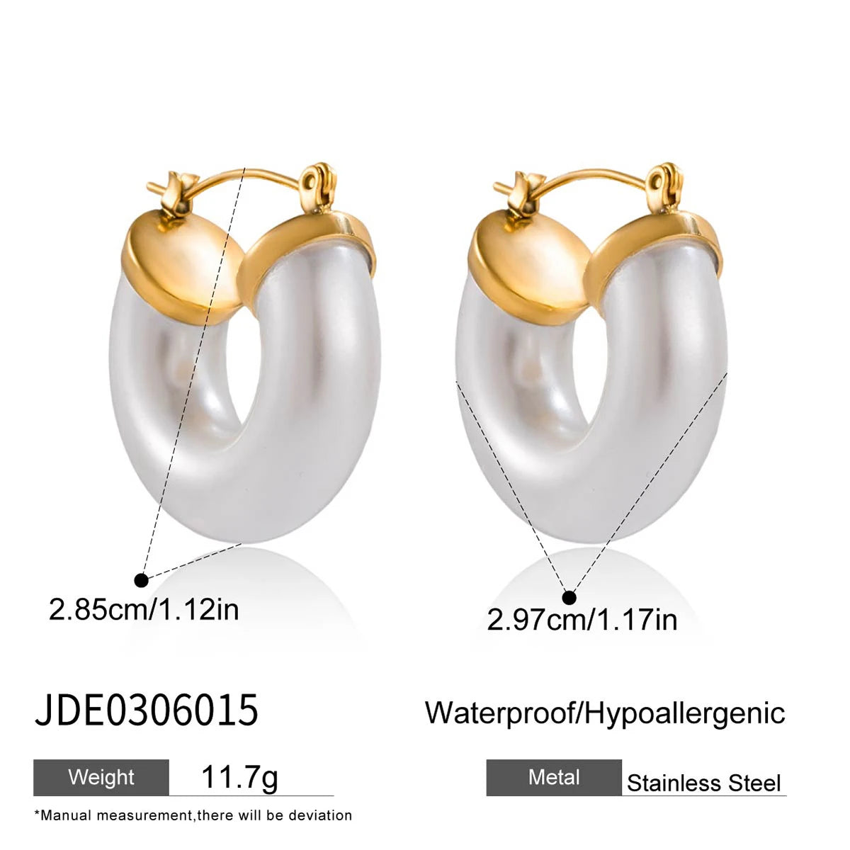 White Resin Pearl Smooth Earring Hypoallergenic Waterproof Stainless Steel