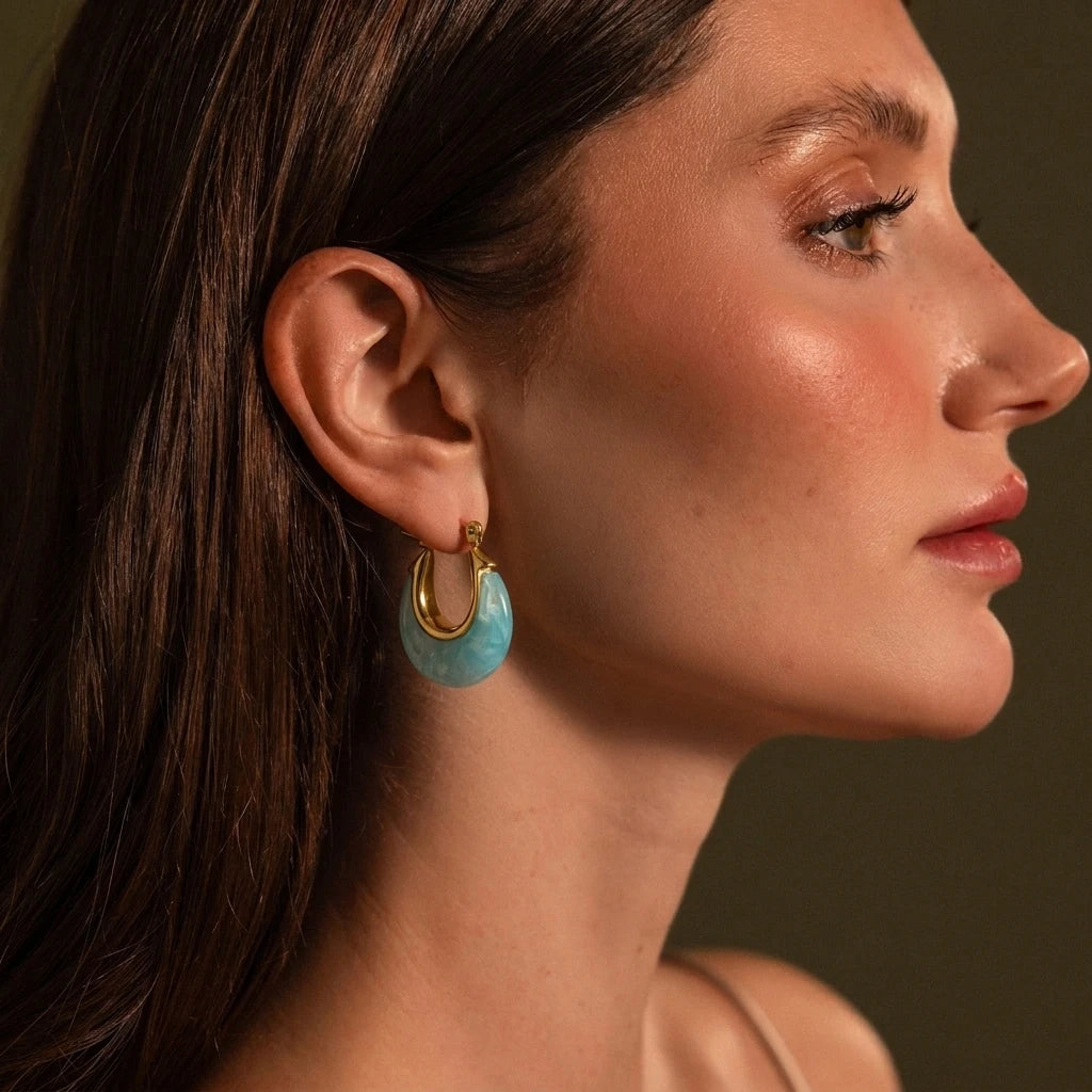 Kika Delicate Summer Blue Pink Colorful Resin Chubby U-Shaped Earrings