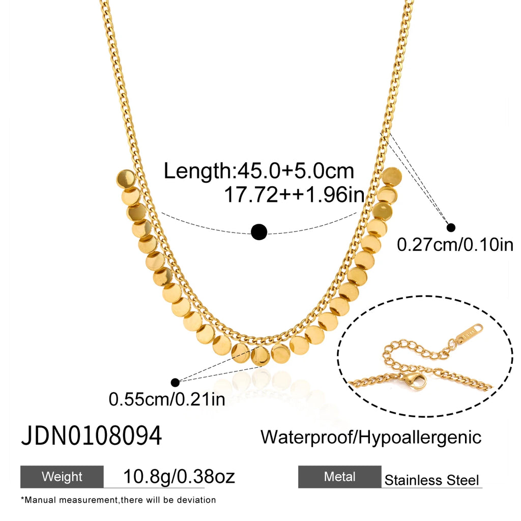 KIKA Classic Round Sequins Pendant Necklace For Women Minimalist 18K Gold PVD Plated Stainless Steel Necklace Fashion Jewelry