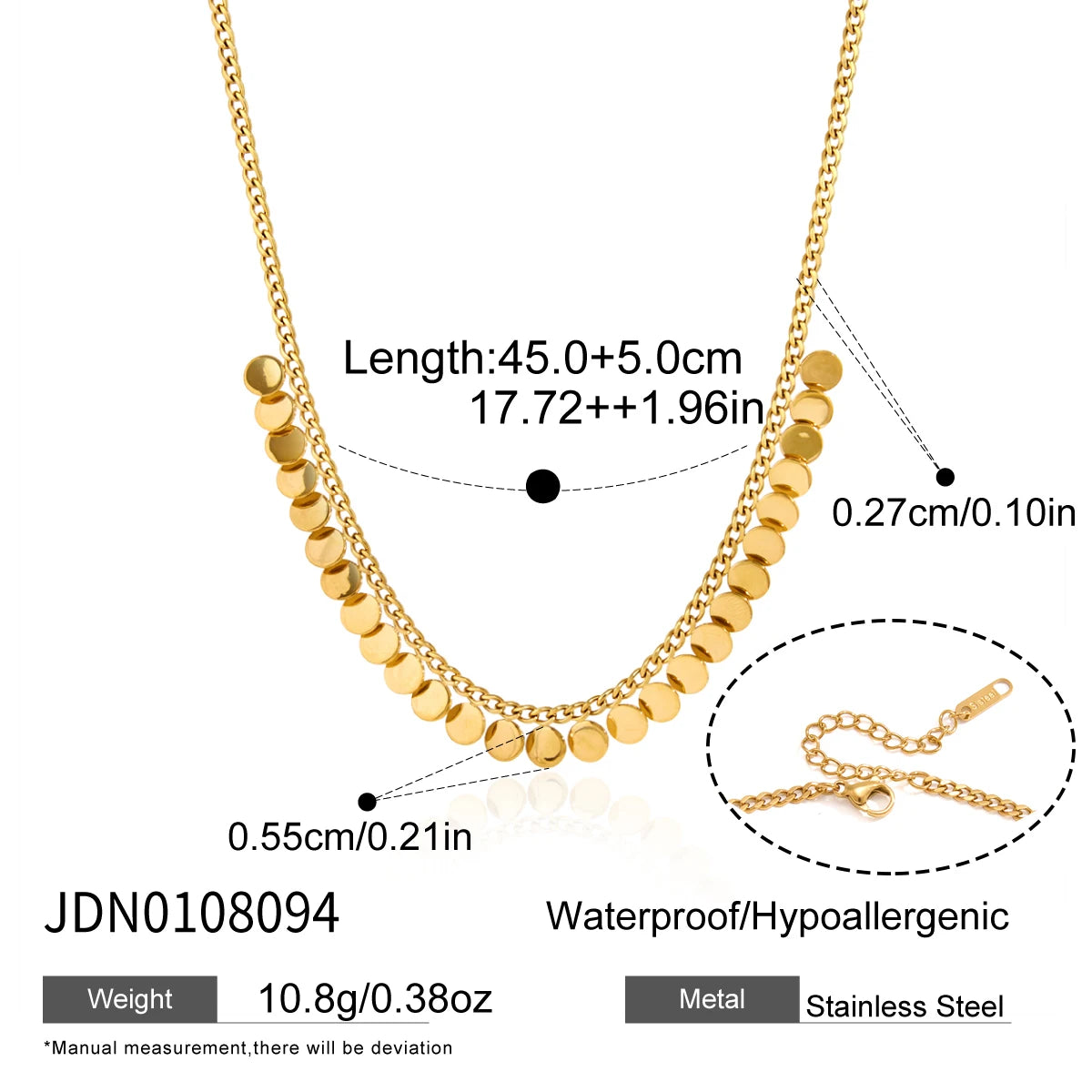 KIKA Classic Round Sequins Pendant Necklace For Women Minimalist 18K Gold PVD Plated Stainless Steel Necklace Fashion Jewelry