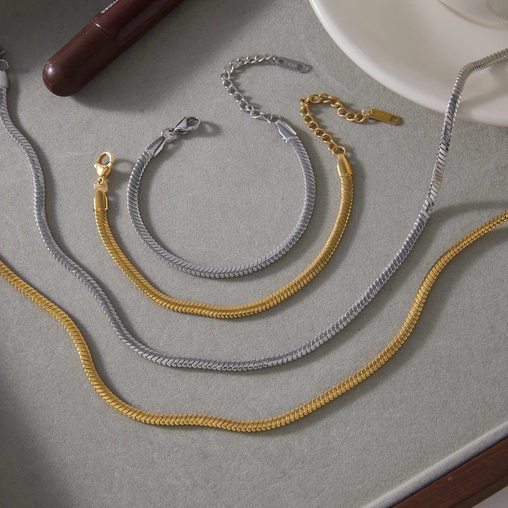 Kika Minimalism Simple Steel Color Snake Bone Chain Necklace