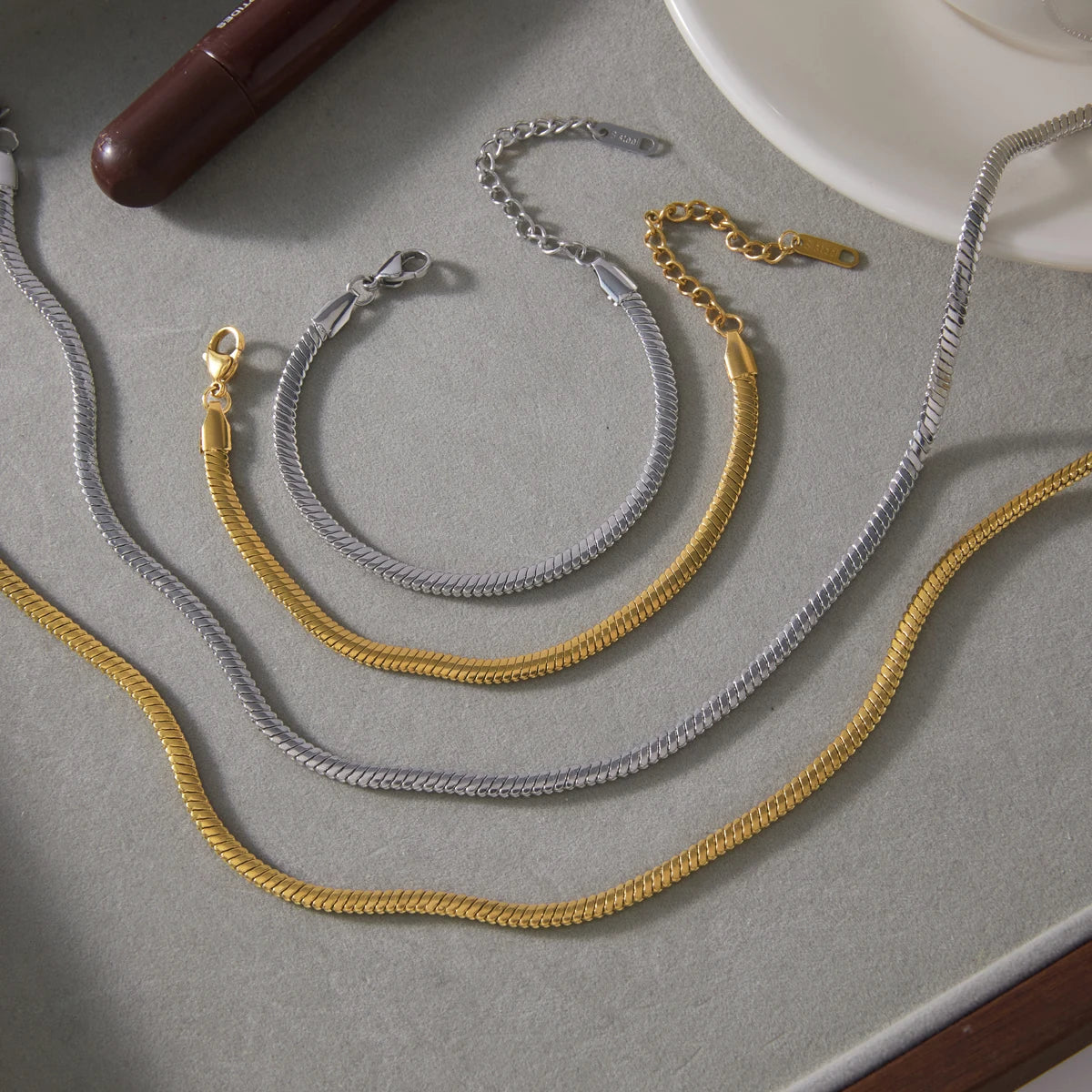 Kika Minimalism Simple Steel Color Snake Bone Chain Necklace