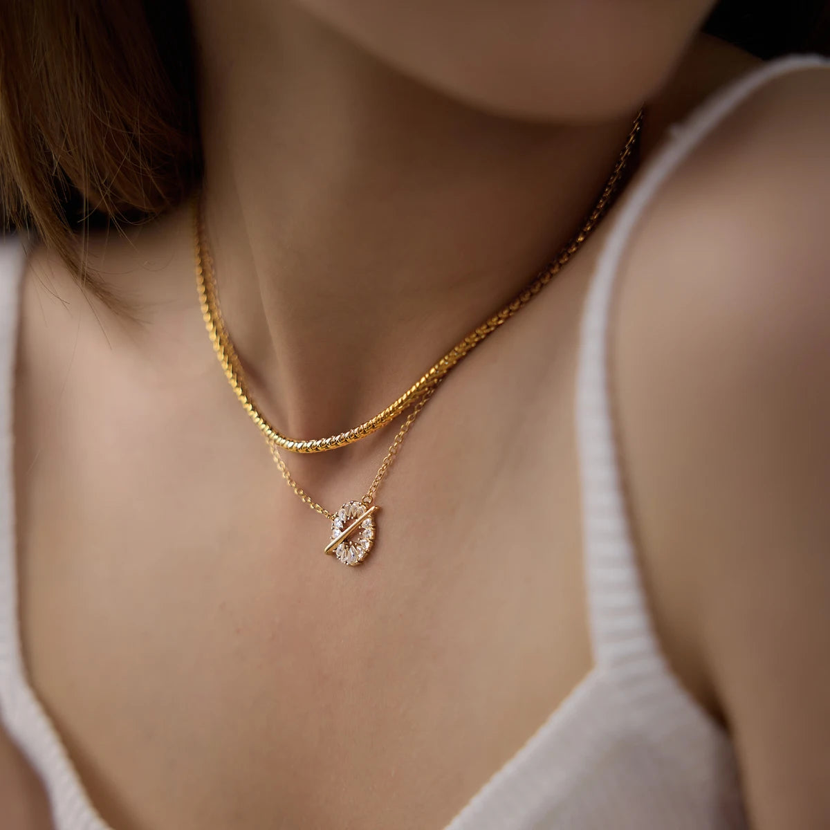 KIKA Water Drop Zircon Pendant Necklace 18K Gold PVD Plated Stainless Steel 316L
