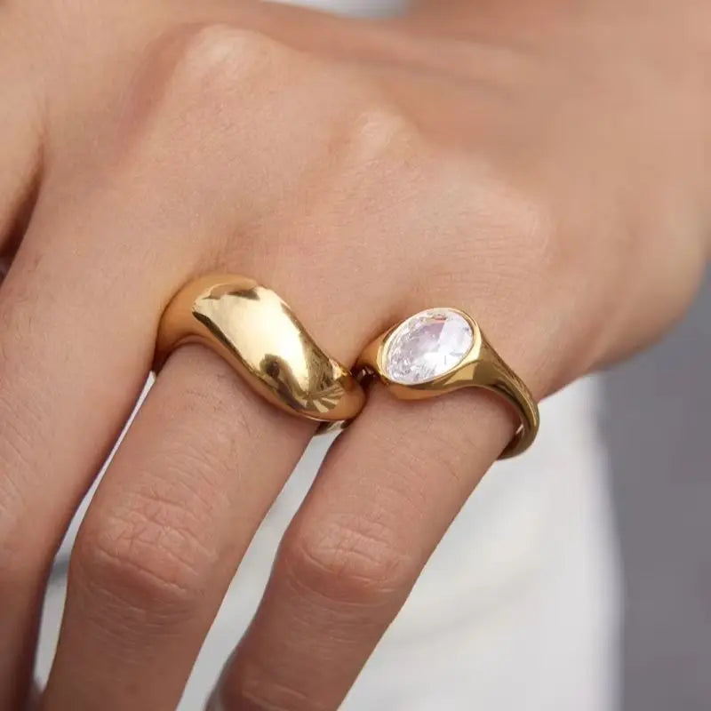 KIKA Classic Water Drop Zircon Open Pinky PVD 18K Gold Plated Stainless Steel 316L