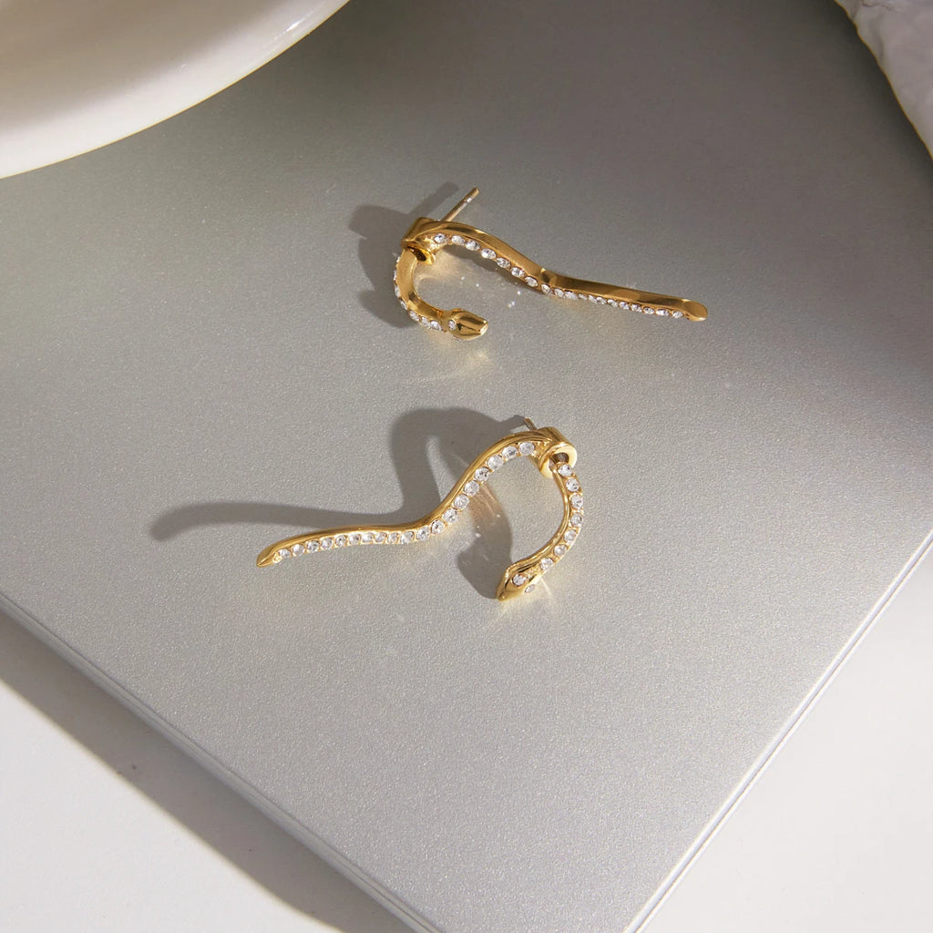 Kika Classic Crystal Snake Stud Earrings 18K Gold Plated Stainless Steel 316L