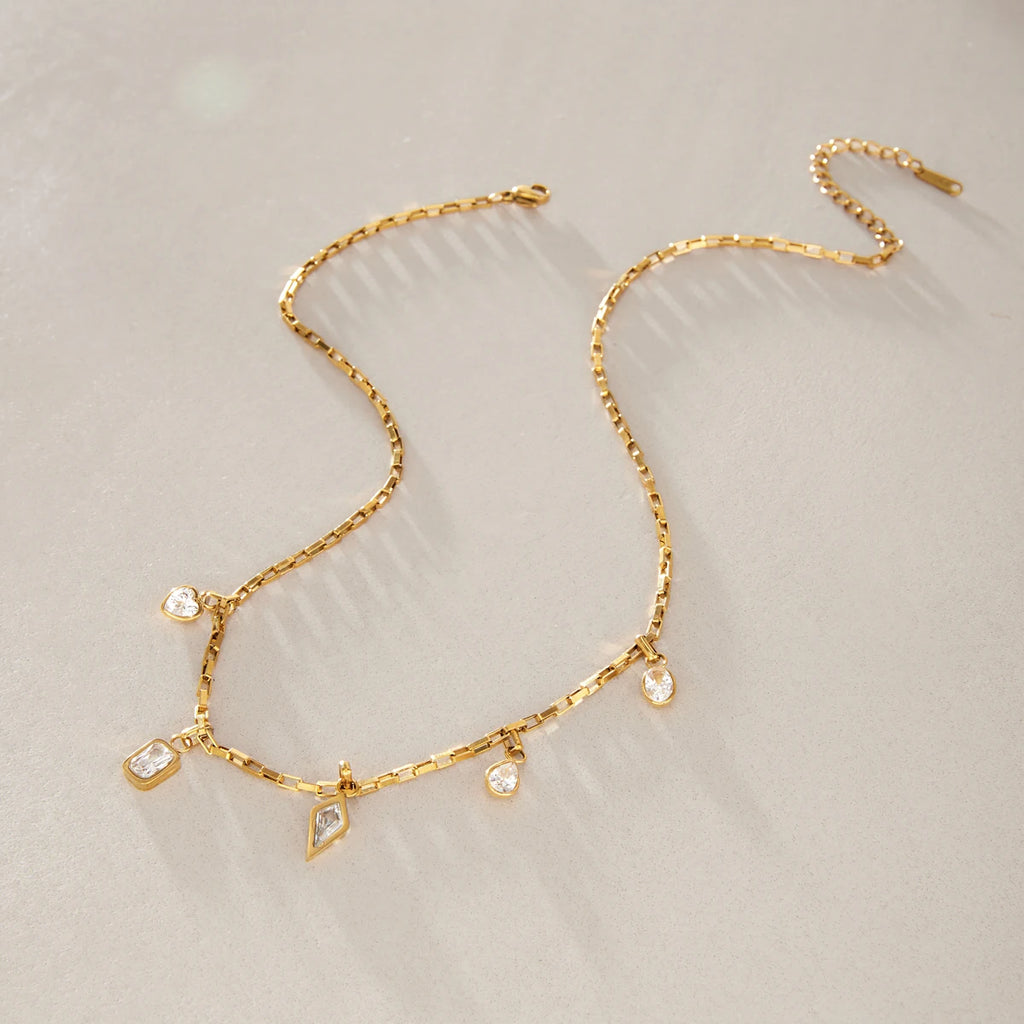 Kika Geometric Zircon Pendant Necklace Minimalist 18K Gold PVD Plated Stainless Steel Necklace 316L