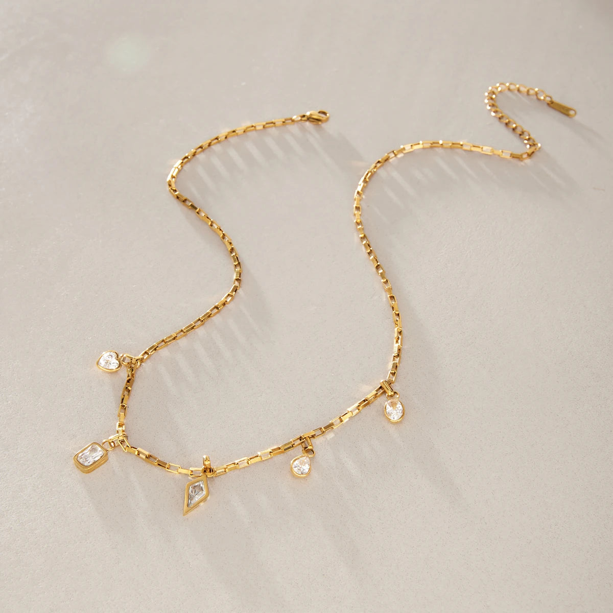 Kika Geometric Zircon Pendant Necklace Minimalist 18K Gold PVD Plated Stainless Steel Necklace 316L