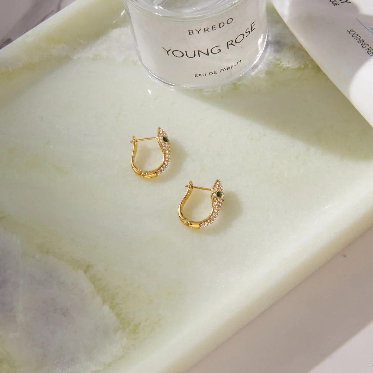 Kika Green Zircon White Crystal Snake Shape Clip Earrings